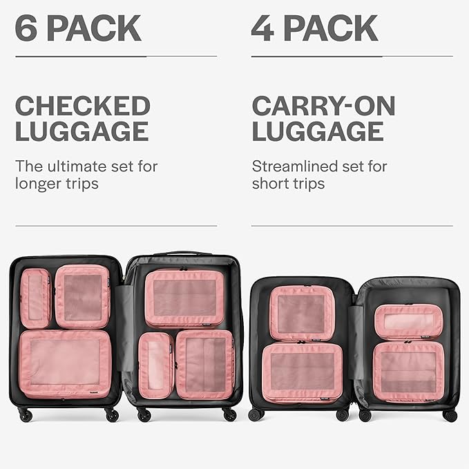 Aerotrunk Compression Packing Cubes for Travel - Luggage Organizer Bags - Double Zipper Packing Cubes for Suitcases (4-Pack, Rose)