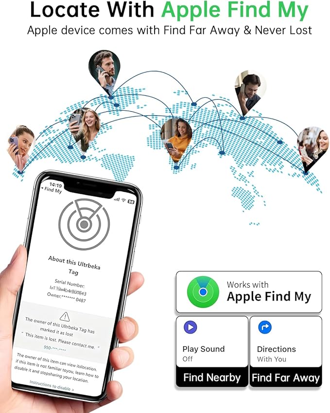 Air Tracker Tags (iOS Only) 4 Pack: Bluetooth Item Finder with Apple Find My APP, Item Locator for Keys Finder, Bags Wallets Anti-Loss, IP68 Waterproof Smart Tag (F20 Black)