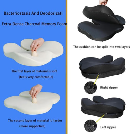 Seat Cushion - Memory Foam Dual-Layer Chair Cushions for Car Seat Cushion, Office Chair Cushion, Coccyx Cushion for Tailbone Pain Relief, Ergonomic Seat Cushion, Soft and Firm