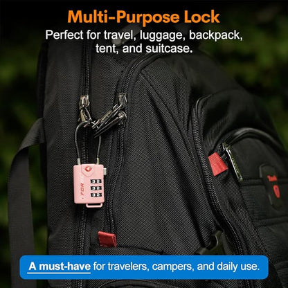 Forge TSA Approved Cable Luggage Locks, 2 Pink Locks, Re-settable Combination with Alloy Body