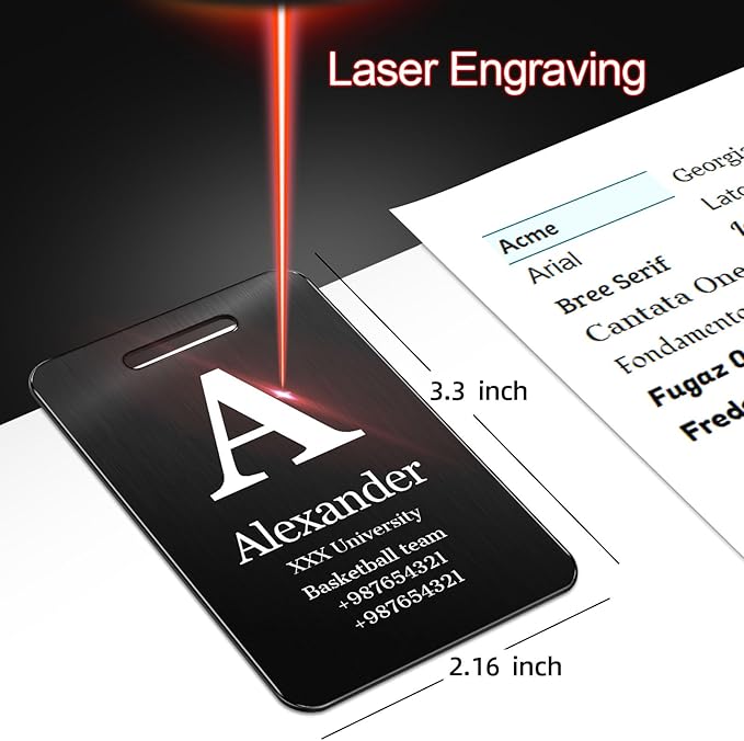 Customized Stainless Steel Luggage Tags: Personalize Your Suitcases, Backpacks, and Bags with Your Text - Custom Initial Text Name ID,Number 2"x3.3"(3 Pack)