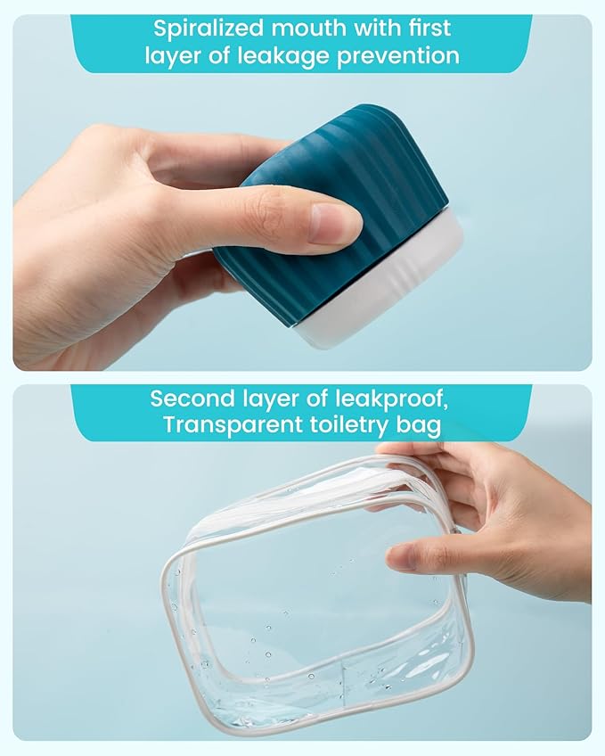 Travel Containers for Toiletries 4 Pack, TSA Approved Travel Size Toiletries, Travel Size Containers, With Clear Bag Leak Proof Silicone Jars, Travel Essentials Creams Jars Carrying Small Items