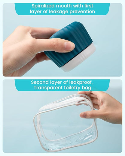 Travel Containers for Toiletries 4 Pack, TSA Approved Travel Size Toiletries, Travel Size Containers, With Clear Bag Leak Proof Silicone Jars, Travel Essentials Creams Jars Carrying Small Items