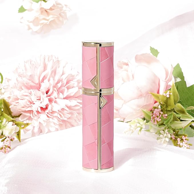 LUEXBOX 5ml Refillable Perfume Bottle, Faux Leather Atomizer Perfume Spray Pump, Portable Fragrance Mist Dispenser for Travel, Scent Mini Bottle with Pocket Size (Rose)