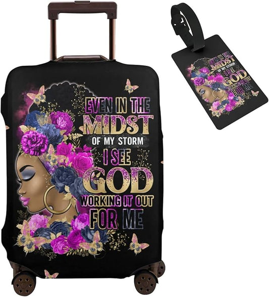 Travel Suitcase Protector Light skin african american Elastic Protective Washable Luggage Cover With Concealed Zipper Suitable For 18-32 Inch (XL (for 29--32 inch luggage))