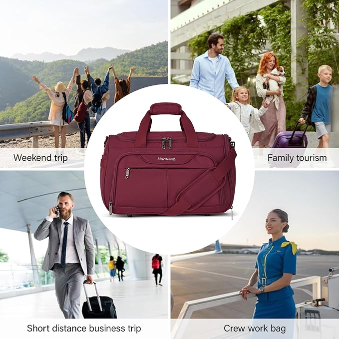 Hanke Carry On luggage Bags for Travel, Large Foldable Duffle Bag for Travel, Softside Lightweight Travel Bag Carry On Bags for Airplanes Women, Travel Tote Bags for Women Men.（Burgundy）