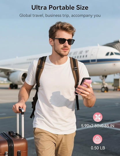 Portable Charger, 10000mAh 22.5W Fast Charging Power Bank with Built in Cable & Wall Plug, Travel Essential Battery Pack with LED Display, External Charger for iPhone, iWatch 11/10/9/8/Ultra/SE Pink