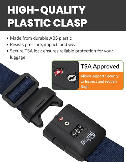 TSA Approved Luggage Straps – Set of 2 Anti-Burst Adjustable Polyester Suitcase Belts with 3-Dial Combination Lock – Prevents Accidental Opening, Secure Travel (Navy)