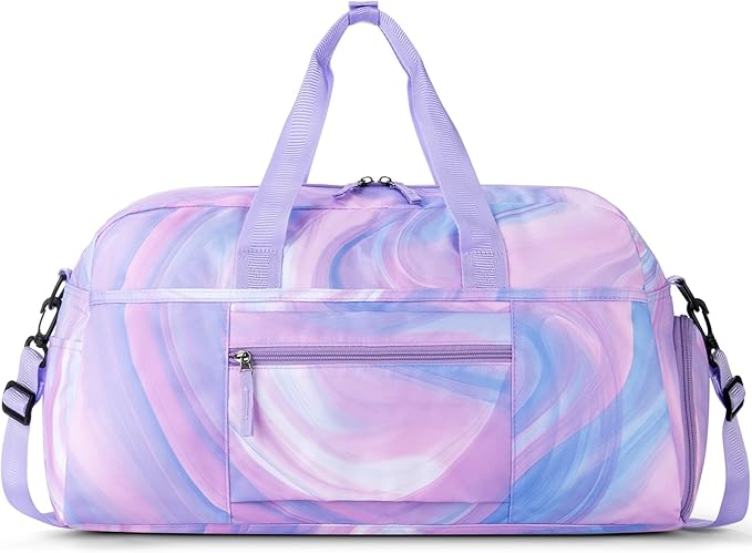 Choco Mocha Girls Duffle Bag for Travel Sports Duffle Bag with Shoe Compartment Gym Duffle Tote Bag Dance Duffle Bags for Teen Girls Fluid Purple