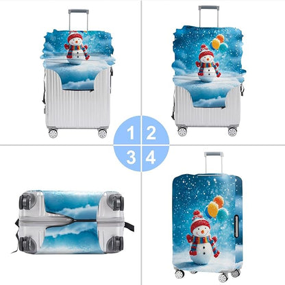 Snowman with Balloons Luggage Cover, Washable Christmas Suitcase Cover, Travel Suitcase Protector Anti-scratch Bag Cover,M