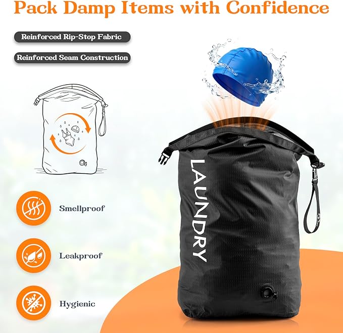 Compression Laundry Bag for Travel, Dirty Clothes Travel Laundry Bag, Waterproof Space-Saving Wet Clothes Storage Organizer, Smell Proof Laundry Bags Camping, Clothing, Swimming, Yoga, Gym