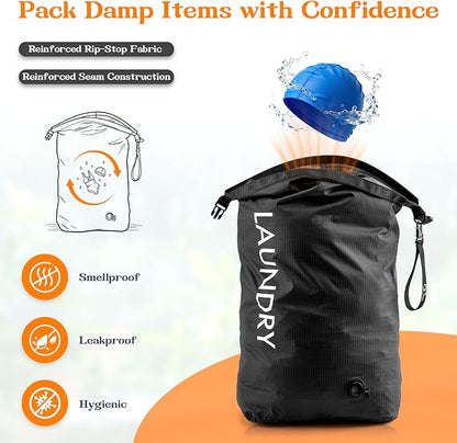 Compression Laundry Bag for Travel, Dirty Clothes Travel Laundry Bag, Waterproof Space-Saving Wet Clothes Storage Organizer, Smell Proof Laundry Bags Camping, Clothing, Swimming, Yoga, Gym
