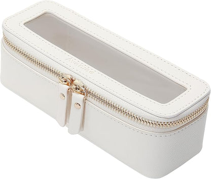 Aveniee Clear Makeup Brush Bag,Slim Cosmetic Brush Holder,Small Toiletry Bag Mini Travel Case for Women,Thin Make up Bags with Dual Zipper,Cute Travel Essentials Organizer,White