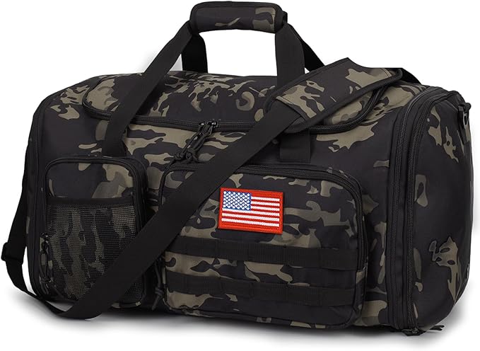 Tactical Duffle Bag For Travel Expandable 52L Large Duffle Bag For Men Gym Duffel With Wet Pocket Multi-Functional Carry On Bags Weekender Overnight Bag Organizer Duffel Bag For Travel