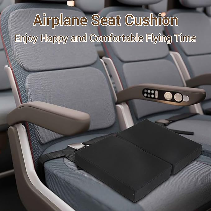 Portable Airplane Seat Cushions 2 Pack, Stadium Seat Cushions 16.8 * 13 * 2 inches with Handle, Foldable Design for Travel and Outdoor Use (Black)