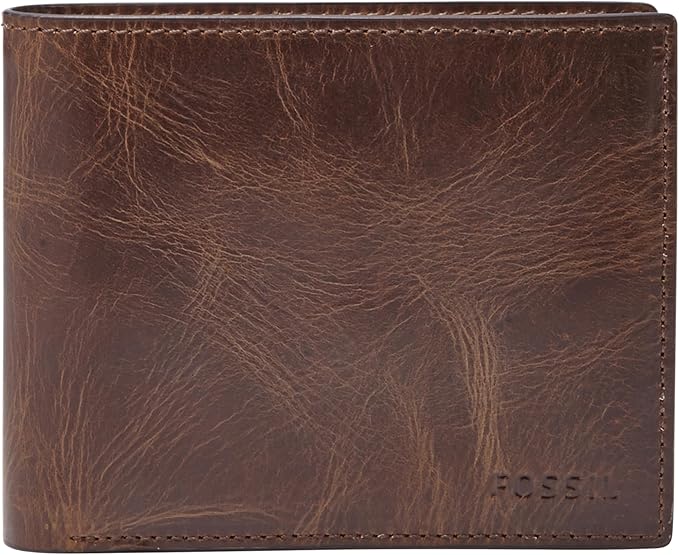 Fossil Men's Derrick Leather RFID-Blocking Bifold with Coin Pocket Wallet