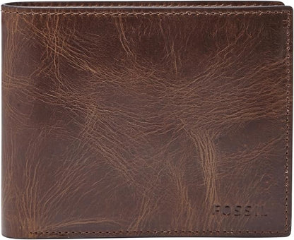 Fossil Men's Derrick Leather RFID-Blocking Bifold with Coin Pocket Wallet