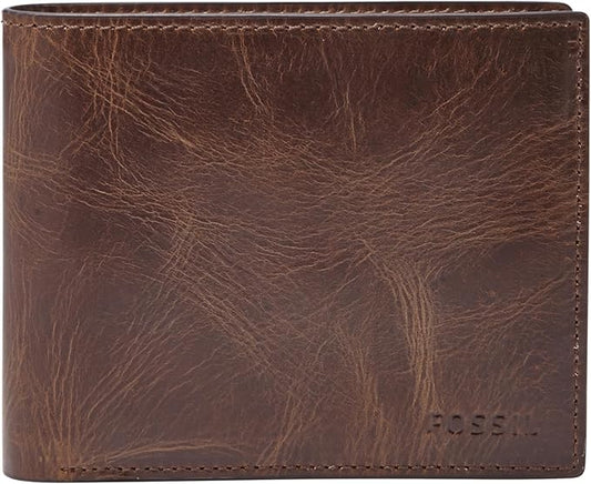 Fossil Men's Derrick Leather RFID-Blocking Bifold with Coin Pocket Wallet