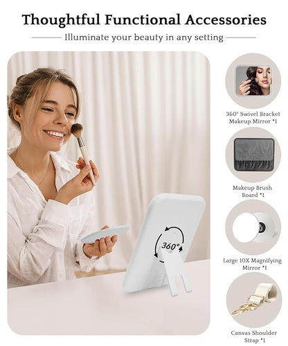 MOMIRA Travel Makeup Bag Cosmetic Bag with Lighted Mirror, Adjustable Brightness in 3 Color Scenarios/Detachable makeup mirror, All-round Upgrade, Waterproof, Gift for Women -Khaki