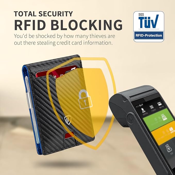 RUNBOX Mens Slim Wallet with Money Clip RFID Blocking Bifold Credit Card Holder for Men with Gift Box