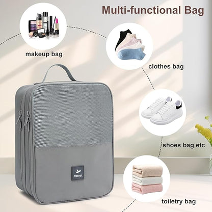 2 Layers Travel Shoe Bag, Portable Shoe Bags Hold 2 Pair Of Shoes, Water-Resistant Shoe Storage Pouch For Travel (Grey, 2 Pack)