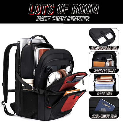 Z-MGKISS Big Travel Backpack, Large Laptop Backpack, TSA Approved Bag 50L, Anti-Theft Water Resistant Computer Daypack 17.3 Inch, Red