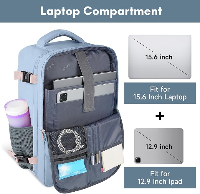 Taygeer Travel Backpack for Women, Carry On Backpack with USB Charging Port & Shoe Pouch, TSA 15.6inch Laptop Mochila Flight Approved, Nurse Bag Casual Daypack for Weekender Hiking, Powder Purple