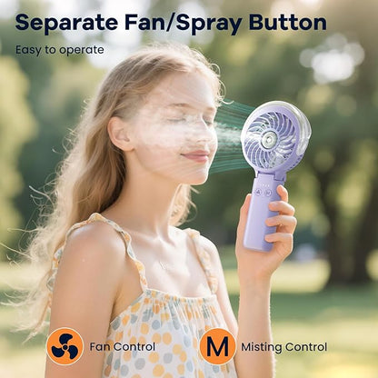 HandFan 5200mAh Upgraded Portable Misting Fan, Rechargeable Handheld Mister Fan, Spray Water Mist Fans, Mini Cooling AC Ice Fans for Beach Travel Concerts, Gifts for Women(Light Purple)