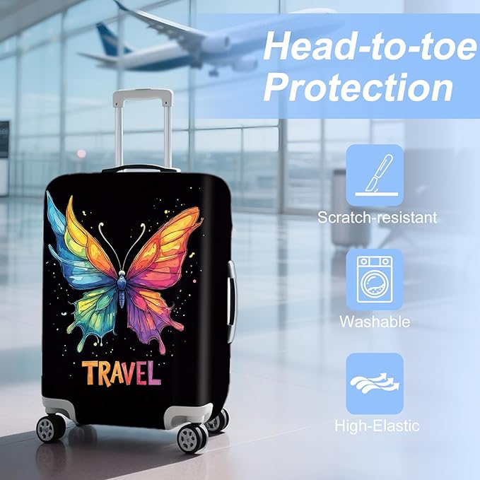 ANNA QUEEN Travel Butterfly Luggage Cover Suitcase Protector Suitcase Cover Anti-Scratch,Stretchable Bag Cover Washable Durable Polyester with Elastic Hem with Zipper Closure