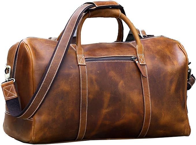 KomalC Duffel Bags for Men and Women Full Grain Leather Travel Overnight Weekend Bags, Sports Gym Duffel (20 Inch)
