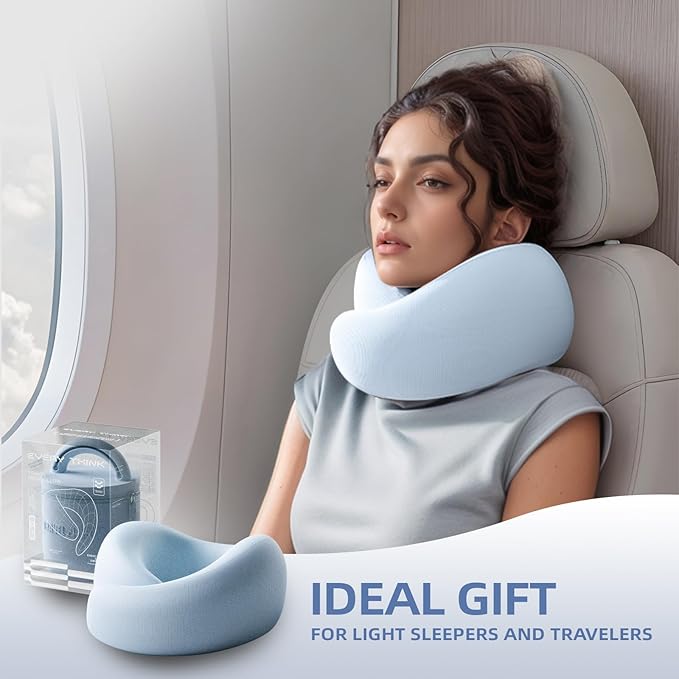 Travel Pillow - Memory Foam Neck Pillow Airplane, Neck Travel Airplane Pillow for Long Flight, 360º Support Plane Pillow, Machine Washable (Blue)
