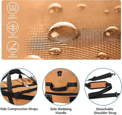 32” 1680D Oxford Foldable Duffle Bag with 2 Wheels,110L to 140L Expandable Soft Sided Rolling Travel Bag,Brown