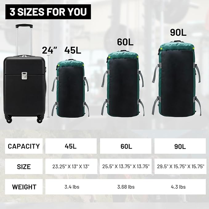 MIER Large Duffel Backpack Sports Gym Bag with Shoe Compartment, Heavy Duty and Water Resistant, Green, 90L