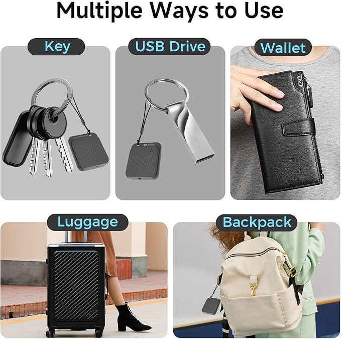 4 Pack Air Tracker Tags (iOS Only), Bluetooth Tracker for Apple Find My App, Replaceable Battery, Item Finders and Locator Smart Tag for Keys, Bags, Luggage, Wallet- Dark Gray