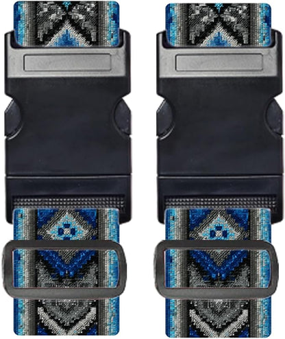 Nuxovilar Luggage Straps of 2 Set Blue and Gray Ethnic Geometric Pattern, Durable Material 1.96 * 70.86 Inches for Suitcases, Travel Decor for 22-28 Inch Luggage, Great for Cultural Trips