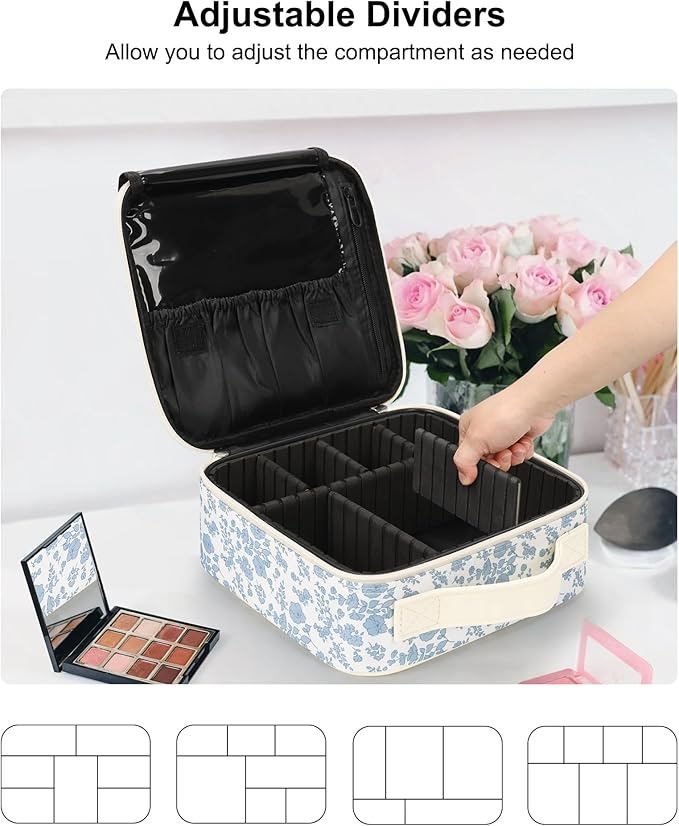 Relavel Travel Makeup Case, Professional Makeup Artist Makeup Bag, Portable Makeup Train Case Organizer with Adjustable Dividers, Cute Cosmetic Bags Birthday Gifts for Girls and Women, Floral Print