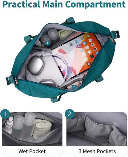 Narwey Carry on Bag 22x14x9 Airlines Approved Travel Duffel Bag Duffle Bag with Wet Pocket Overnight for Women and Men 40L (Teal)