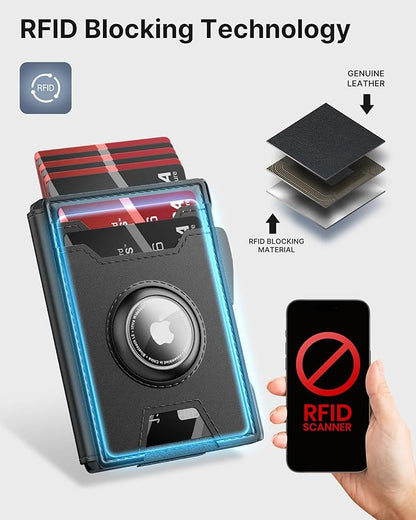 typecase AirTag Wallet for Men: Pop Up Card Case, Secure Holder for Apple Air Tag, Premium Leather, Smart, RFID Blocking, Slim, Minimalist, Thin, 13 Cards Capacitiy | ID Window | Money Clip (Black)