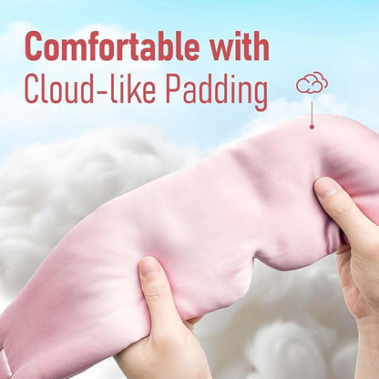 Silk Sleeping Mask Large Wrap-Around Blindfold with Adjustable Velcro Soft Blackout Eye Mask Women (Pink)