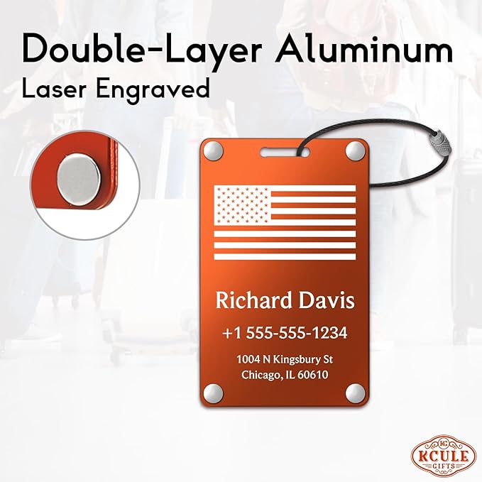 Luggage Tags for Suitcases 4 Pack: Personalized Luggage Tags for Backpacks & Bags Tags with Coustomizable Texts (Orange)