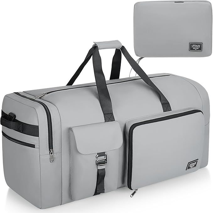 80L Large Duffle Bag for Travel, Urtala 26” Travel Duffle Bag for Men and Women, Foldable Traveling Duffel Bags with Shoes Compartment, Waterproof and Tear Resistant (Gray)