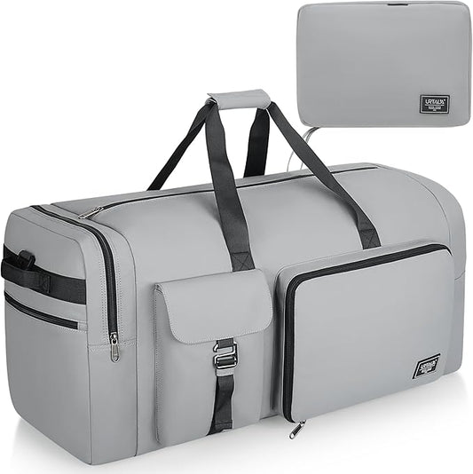 80L Large Duffle Bag for Travel, Urtala 26” Travel Duffle Bag for Men and Women, Foldable Traveling Duffel Bags with Shoes Compartment, Waterproof and Tear Resistant (Gray)