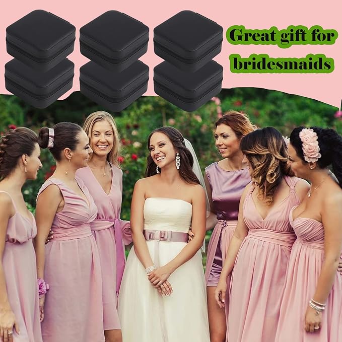 Travel Jewelry Case Bridesmaid Gifts Box,6 Pack Small Jewelry Box Mini Jewelry Organizer,PU Leather Portable Earring Storage Box for Women Girls Bridesmaid Proposal Gifts