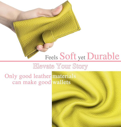 Slim Passport Wallet for Women – RFID Blocking Passport Holder for Travel Women with Card Slots, Coin Pocket & SIM Slot – Genuine Leather Travel Organizer – Lemon Yellow