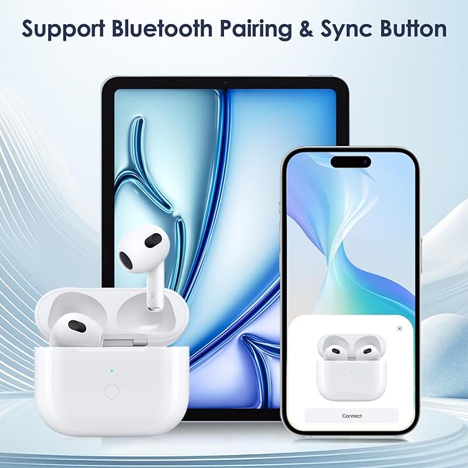 Wireless Charging Case Compatible with Air Pods 3, Compatible with AirPods 3rd Generation Charging Case with 600mAh Built-in Battery with Pairing Sync Button (No Earbuds), White