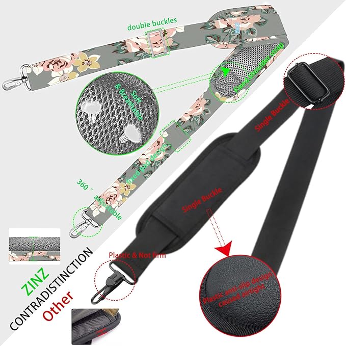 ZINZ Shoulder Strap 78" Universal Handbag Strap with Ultra-thick Fixed Padded and Dual Balanced Adjustable Buckles Shoulder Crossbody Strap for Briefcase Messenger Bag Laptop bag Luggage，Gray rose