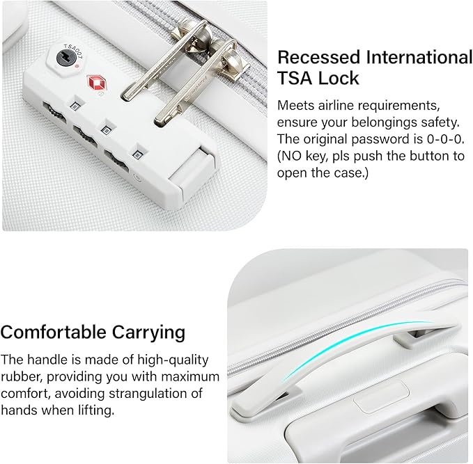 Hanke 20 Inch Carry On Luggage 22x14x9 Airline Approved PC Hard Shell Suitcases with Wheels TSA Luggage for Women Men Lightweight Travel Luggage(Smoke White)