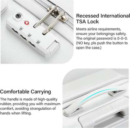 Hanke 20 Inch Carry On Luggage 22x14x9 Airline Approved PC Hard Shell Suitcases with Wheels TSA Luggage for Women Men Lightweight Travel Luggage(Smoke White)