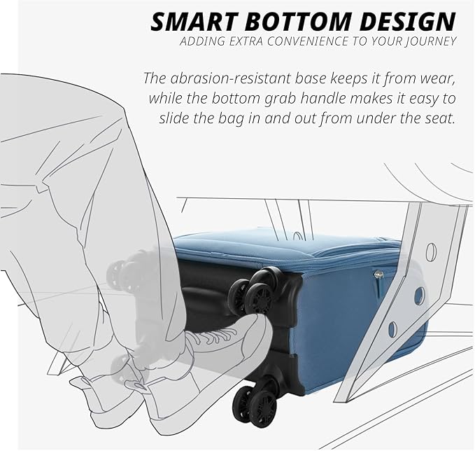 Verage Under Seat Luggage with Wheels, Softside Small Suitcase Spinner Carry On Luggage Bags for Airlines Airplanes Short Trip Men Women (Coast Blue, 14-Inch Underseat)