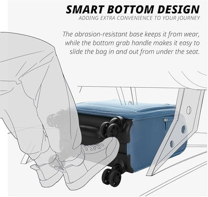 Verage Under Seat Luggage with Wheels, Softside Small Suitcase Spinner Carry On Luggage Bags for Airlines Airplanes Short Trip Men Women (Coast Blue, 14-Inch Underseat)